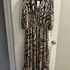 Elegant Brown Patterned Maxi Dress